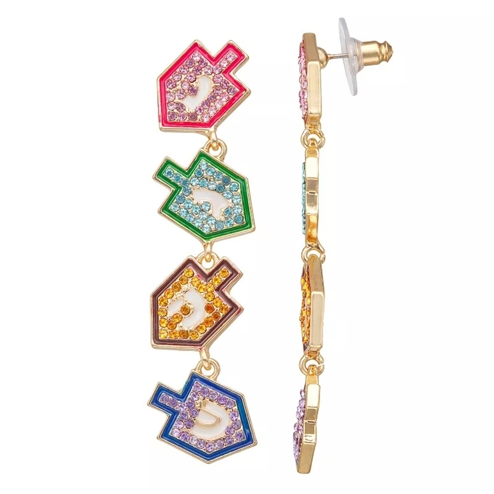 Dreidel Earrings Colorful Festive Hanukkah - Picture 6 of 10